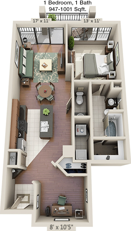 947 sq ft floorplan layout