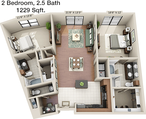 1,229 sq ft floorplan layout