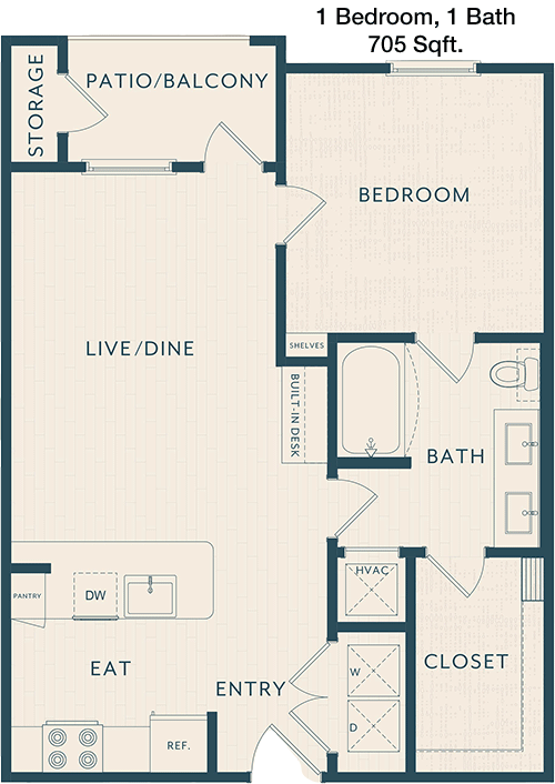 705 sq ft floorplan layout