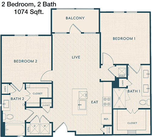 1,074 sq ft floorplan layout