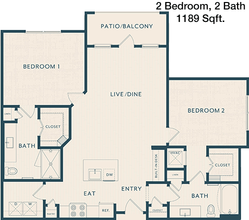 1,189 sq ft floorplan layout