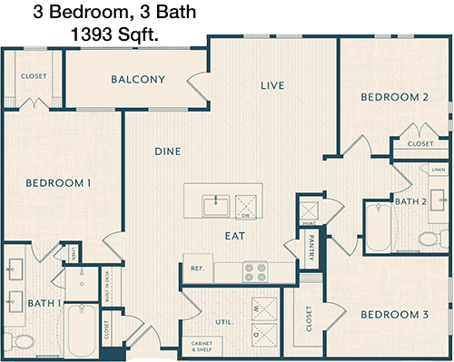 1,393 sq ft floorplan layout