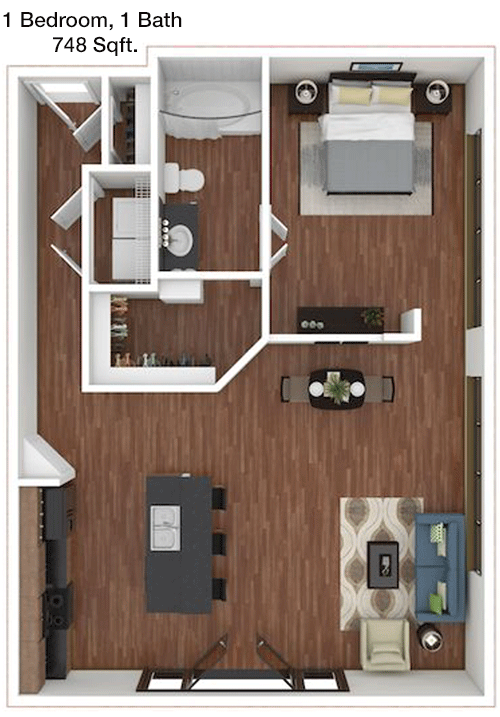 748 sq ft floorplan layout