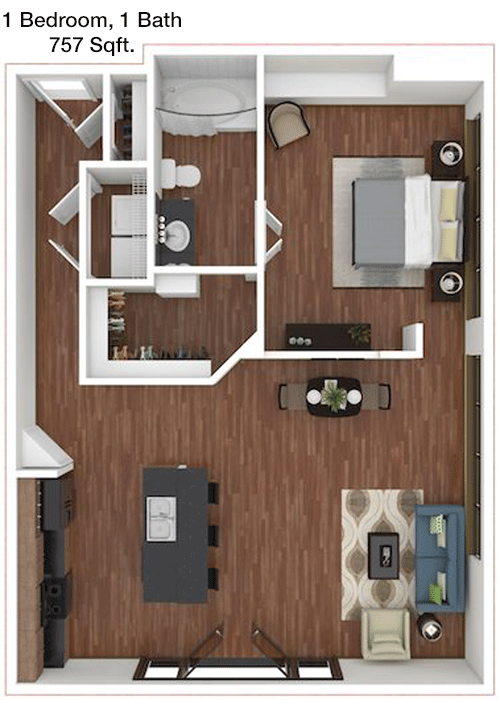 757 sq ft floorplan layout