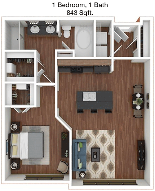 843 sq ft floorplan layout