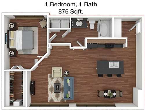876 sq ft floorplan layout