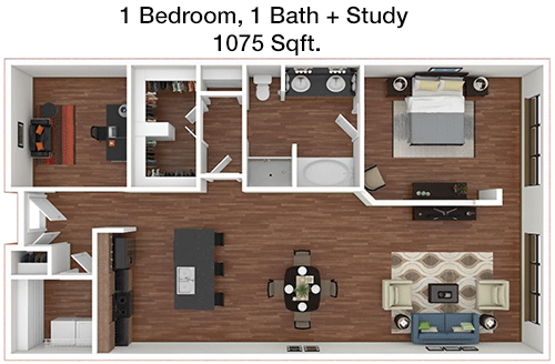 1,075 sq ft floorplan layout