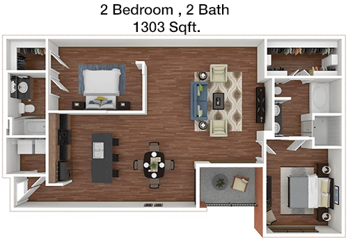 1,303 sq ft floorplan layout