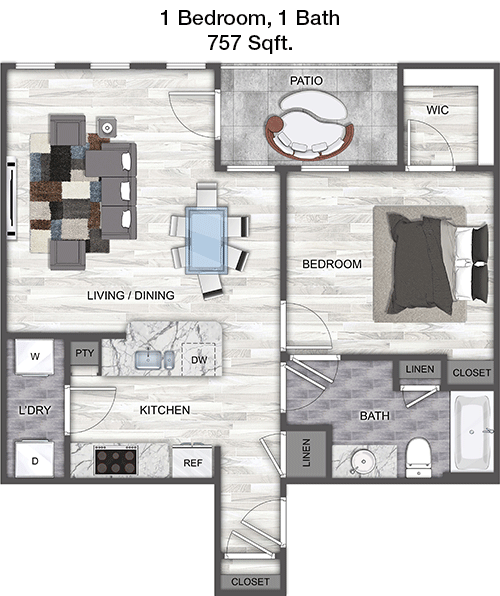 757 sq ft floorplan layout