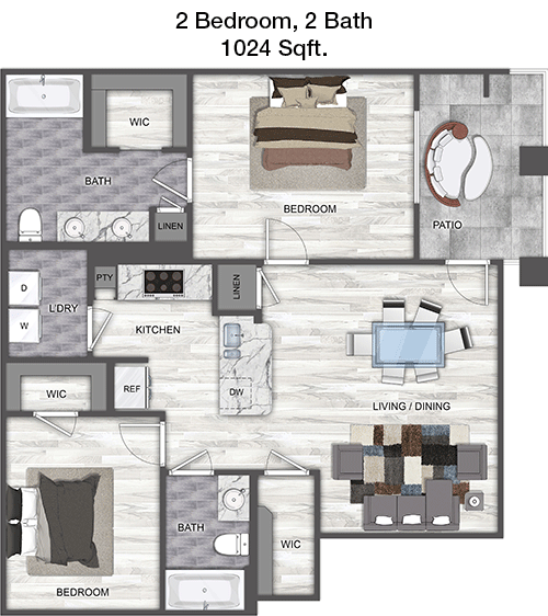 1,024 sq ft floorplan layout
