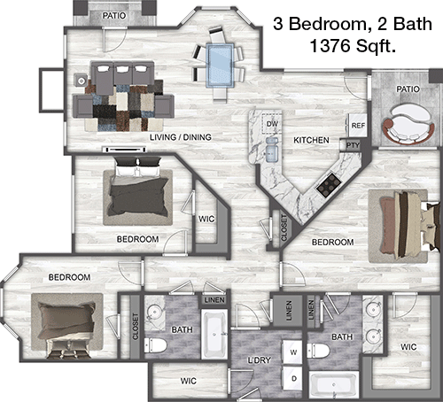 1,376 sq ft floorplan layout