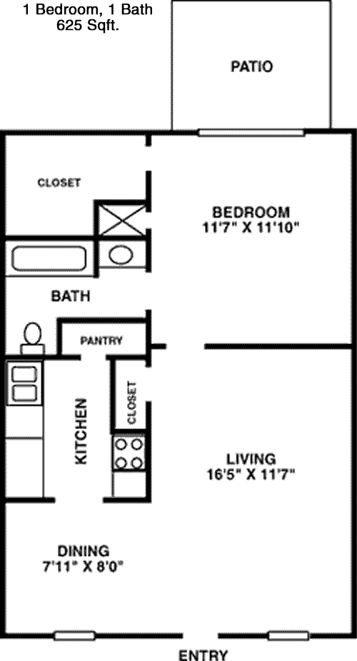625 sq ft floorplan layout
