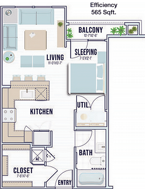 565 sq ft floorplan layout