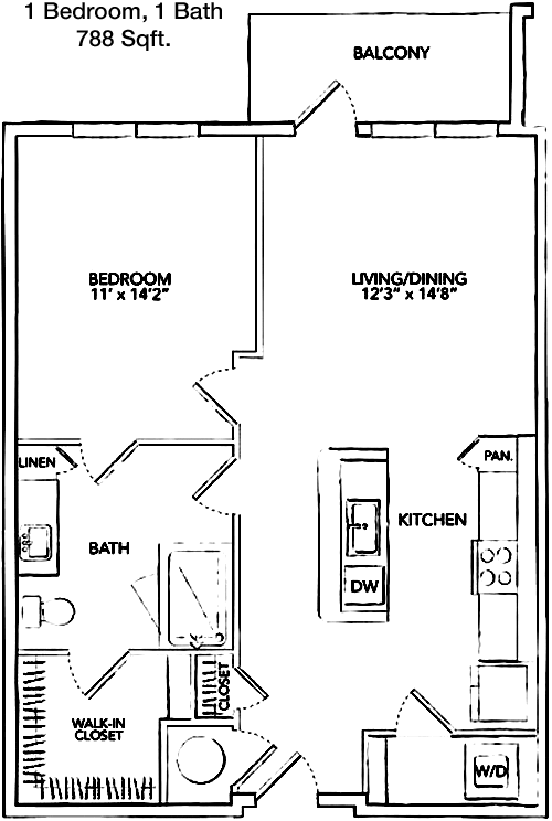 788 sq ft floorplan layout