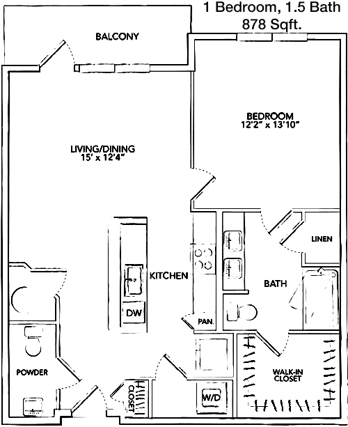 878 sq ft floorplan layout