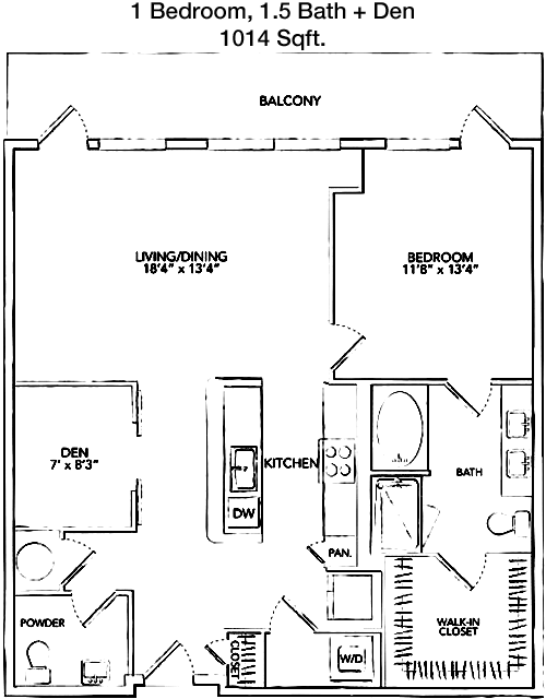 1,014 sq ft floorplan layout