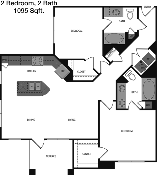 1,095 sq ft floorplan layout
