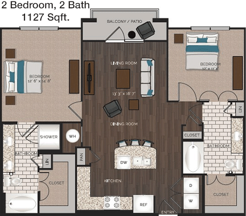 1,127 sq ft floorplan layout