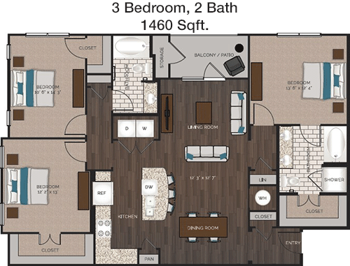 1,460 sq ft floorplan layout