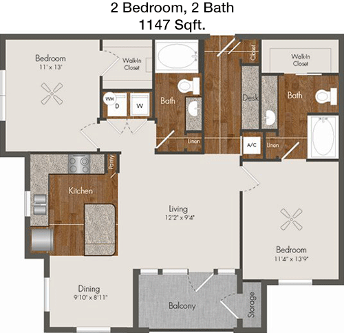 1,147 sq ft floorplan layout