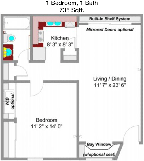 735 sq ft floorplan layout