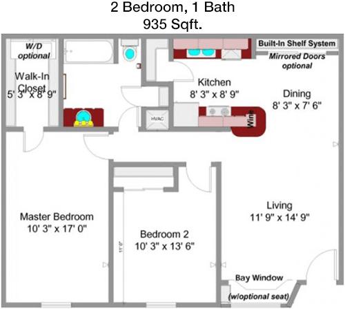 935 sq ft floorplan layout