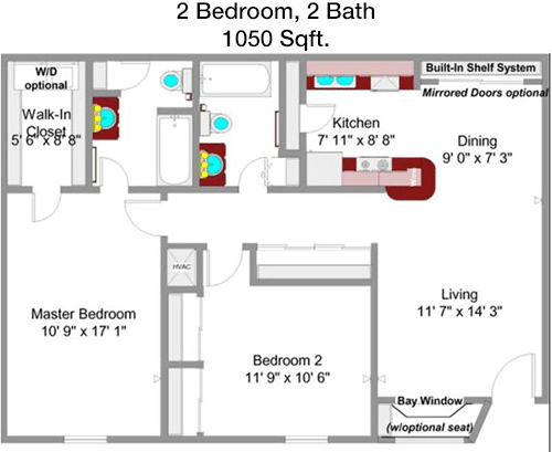 1,050 sq ft floorplan layout