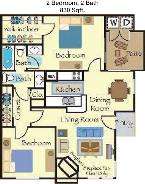 830 sq ft floorplan layout