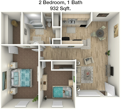 932 sq ft floorplan layout