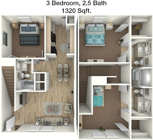 1,320 sq ft floorplan layout