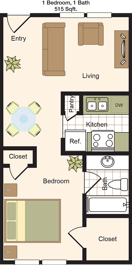 515 sq ft floorplan layout