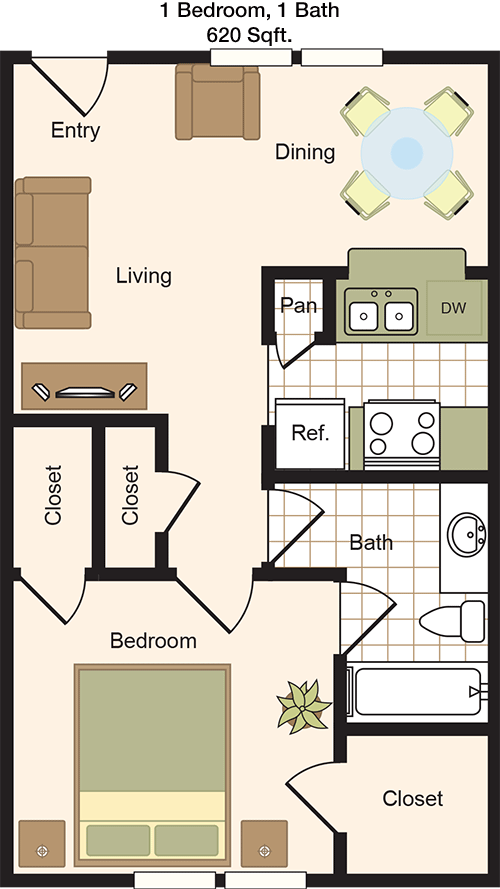 620 sq ft floorplan layout