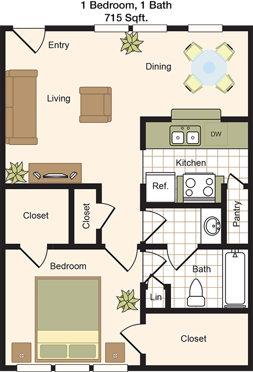 715 sq ft floorplan layout