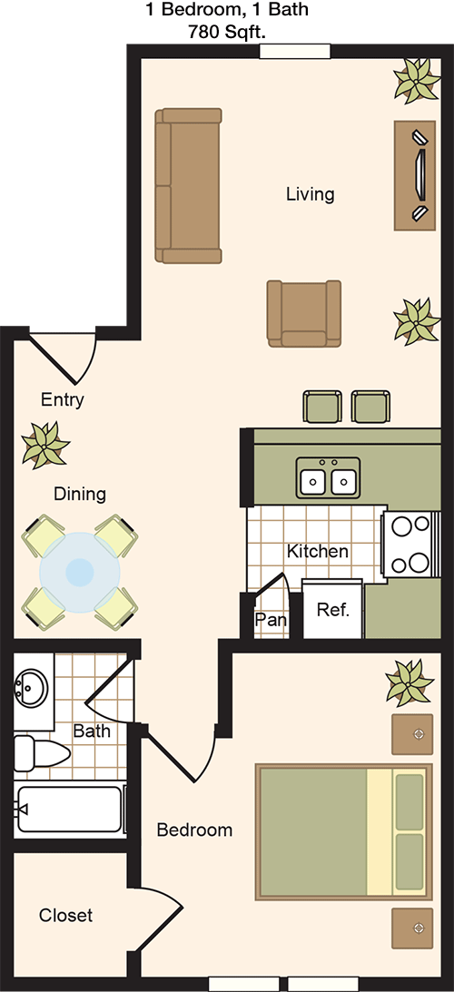 780 sq ft floorplan layout