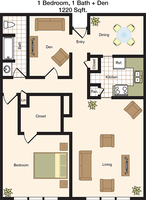 1,220 sq ft floorplan layout
