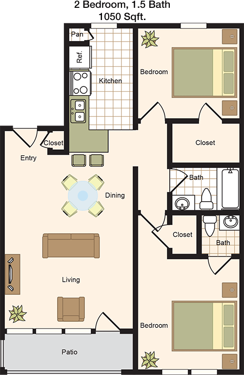 1,050 sq ft floorplan layout