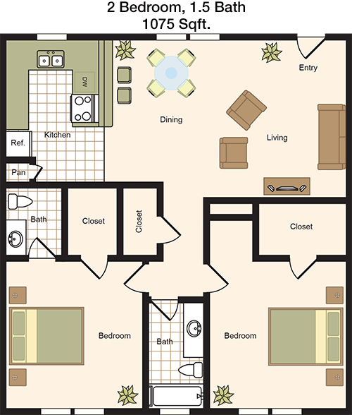 1,075 sq ft floorplan layout