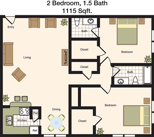 1,115 sq ft floorplan layout