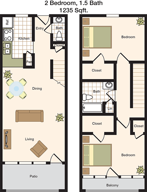 1,235 sq ft floorplan layout