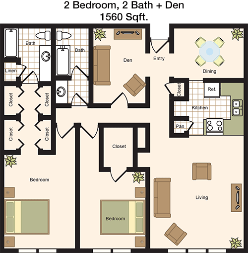 1,560 sq ft floorplan layout