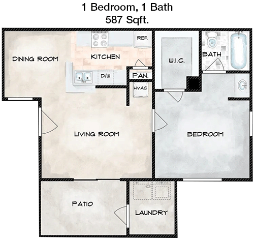 587 sq ft floorplan layout