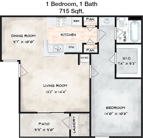 715 sq ft floorplan layout