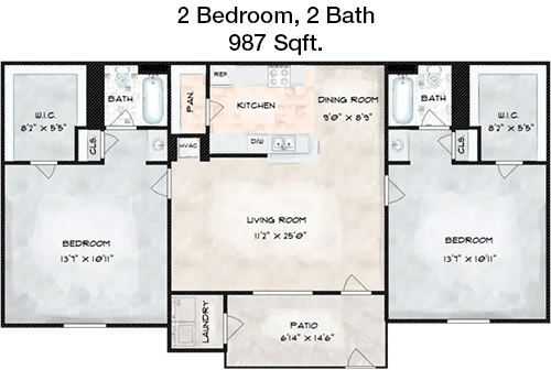 987 sq ft floorplan layout