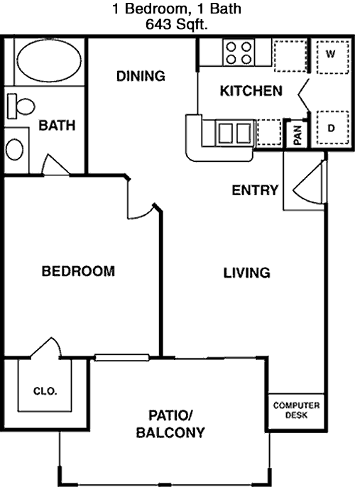 643 sq ft floorplan layout