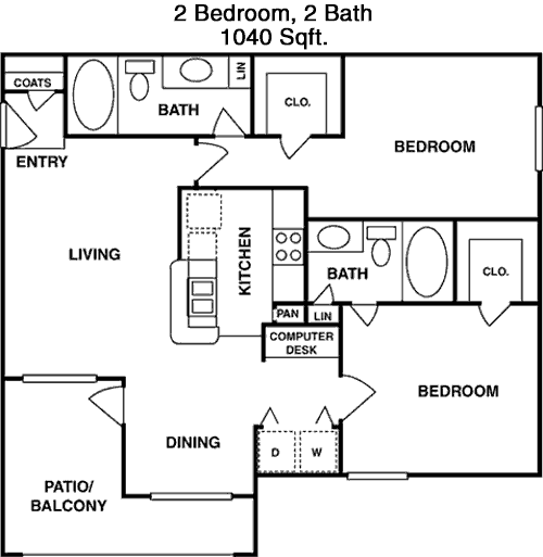 1,040 sq ft floorplan layout
