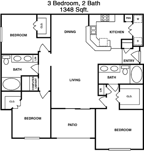 1,348 sq ft floorplan layout
