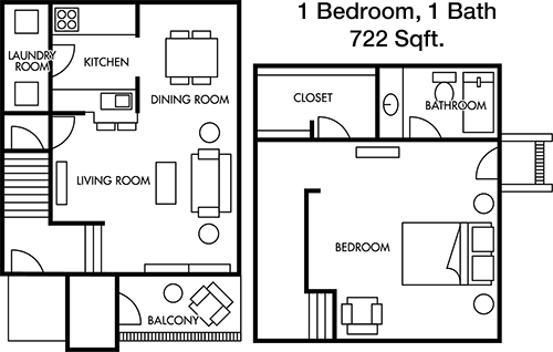 722 sq ft floorplan layout