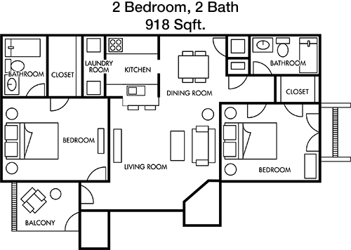 918 sq ft floorplan layout