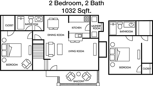 1,032 sq ft floorplan layout