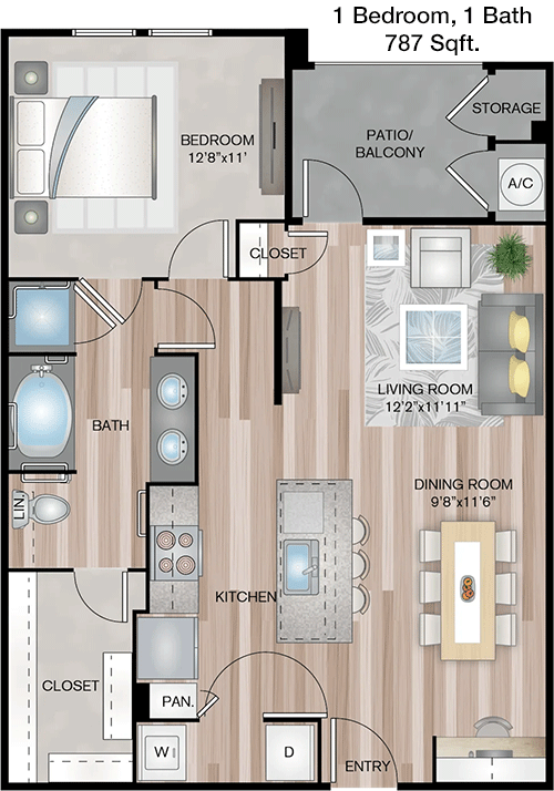 787 sq ft floorplan layout